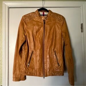Tan Brown Genuine Leather Racer Jacket